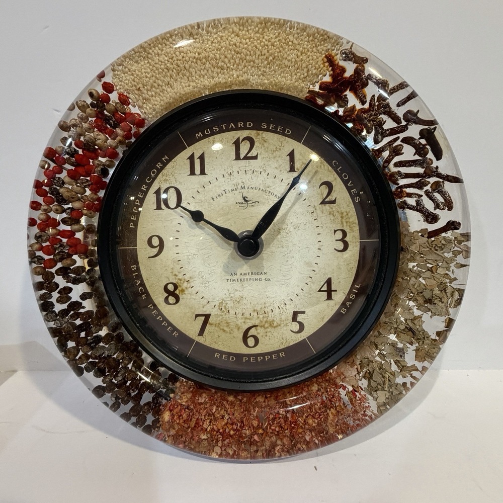 VTG MCM Resin Spice Wall Clock Lucite Retro Kitchen Decor
